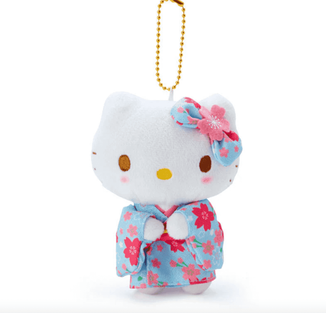 Sanrio Hello Kitty Sakura Blue Kimono Design Plush Keychain - Hello Kitty (Blue)