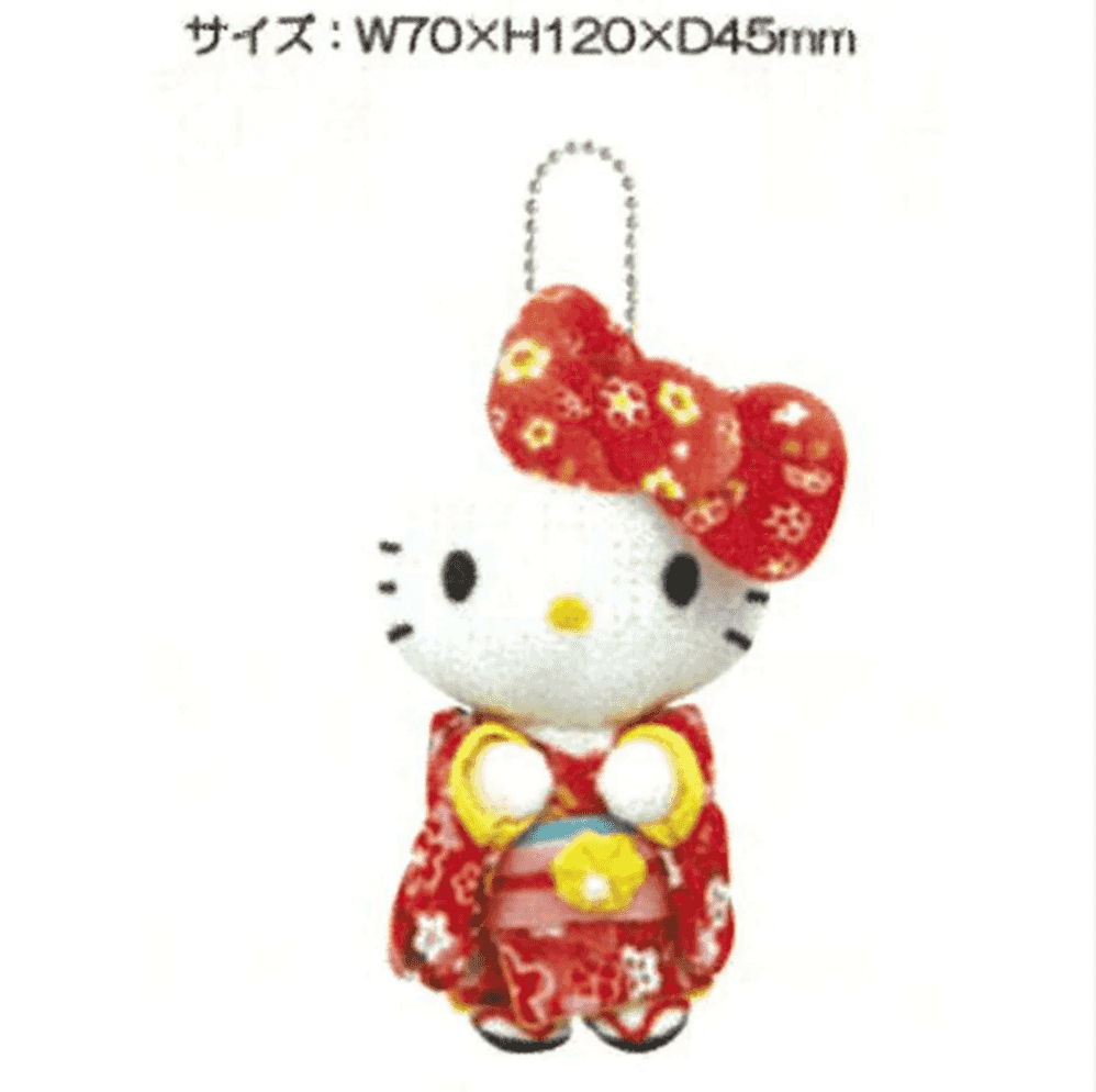 Thumbnail of Sanrio Hello Kitty Japanese Kimono Chirimen Big Ribbon Plush Keychain Red